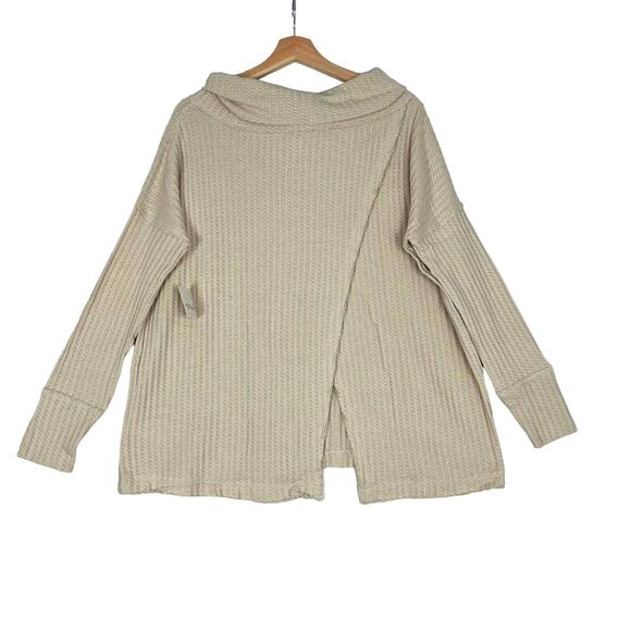 Free People Juicy Long Sleeves Top Sz XS Stone Cold Beige Oversized Split Back - Picture 8 of 8